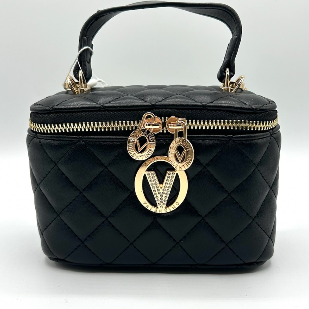 Valentino Orlandi Black Quilted Mini Bag with Gold Accents